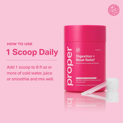 Proper, The Pinks Digestion and Bloat Relief. Drink Mix with Gut Health Probiotics, Prebiotics, Beet Root & Enzymes for Digestive Support. Bloating and Microbiome
