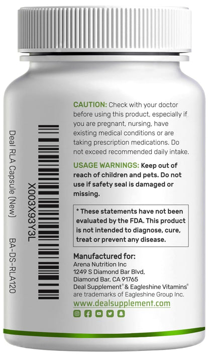 DEAL SUPPLEMENT R Alpha Lipoic Acid 600mg with Benfotiamine 300mg Per Serving, 120 Veggie Capsules – 200mg R-ALA Per Capsule – Antioxidant Supplement