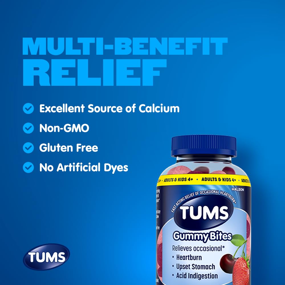 TUMS Gummy Bites Dietary Supplement for Occasional Heartburn Relief, Upset Stomach and Acid Indigestion, Cherry Berry Burst - 108 Count TUMS buy supplements Au
