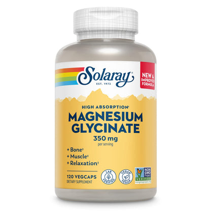 SOLARAY Magnesium Glycinate Capsules, Chelated Magnesium Bisglycinate w/BioPerine, Higher Absorption Magnesium Supplement - Bones, Muscles, Heart Support, Vegan (30 Servings, 120 VegCaps) SOLARAYBuy Supplements Australia