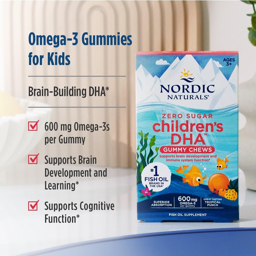 Nordic Naturals Zero Sugar Children’s DHA Gummy Chews, Tropical Punch - 30 Gummy Chews for Kids - 600 mg Total Omega-3s - Brain Development, Learning, Healthy Immunity - Non-GMO - 30 Servings Nordic NaturalsBuy Supplements Australia
