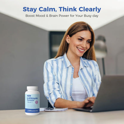 AiVital™ Lithium Orotate 5mg, 13-in-1 Lithium Supplement with Magnesium Glycinate, L-theanine & DHA for Daily Balance, Focus & Clarity, Low-Dose Formula, Non-GMO, Gluten Free, Vegan, 120 Capsules AiVitalBuy Supplements Australia