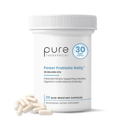 Pure Therapro Rx Power Probiotic Daily - 30 Acid-Resistant Capsules | 4 Proven Strains - 30 Billion CFU/Capsule | Patented Activ-Vial Desiccant Bottle