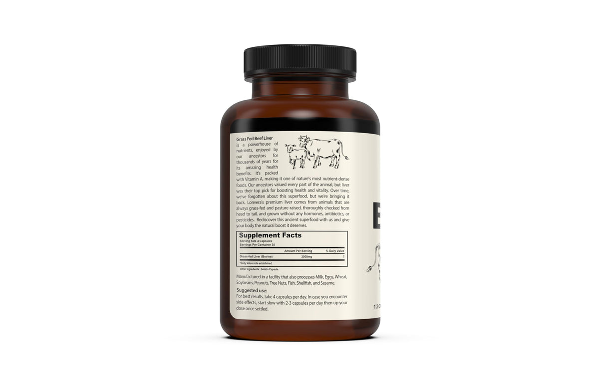 Lonvera Grass Fed Beef Liver Capsules for Women and Men – 3000mg Freeze Dried Desiccated Organs – Nutrient Source for Joints, Bones, Hair, Skin