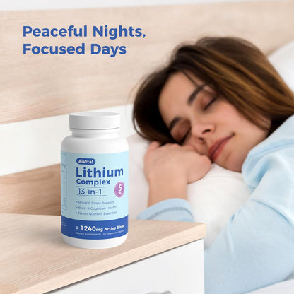 AiVital™ Lithium Orotate 5mg, 13-in-1 Lithium Supplement with Magnesium Glycinate, L-theanine & DHA for Daily Balance, Focus & Clarity, Low-Dose Formula, Non-GMO, Gluten Free, Vegan, 120 Capsules AiVitalBuy Supplements Australia