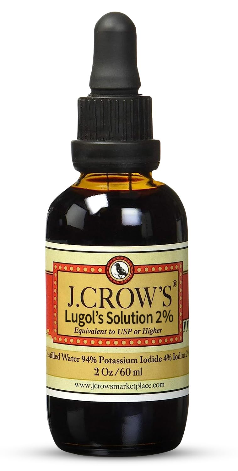 J.CROW'S® Lugol's Solution of Iodine 2% 2 oz (1 Bottle) – Premium Iodine & Potassium Iodide Liquid, Gluten & Alcohol-Free Natural Brine Extract, No Expiration - 1200 Drops J. CROW'S buy supplements Au