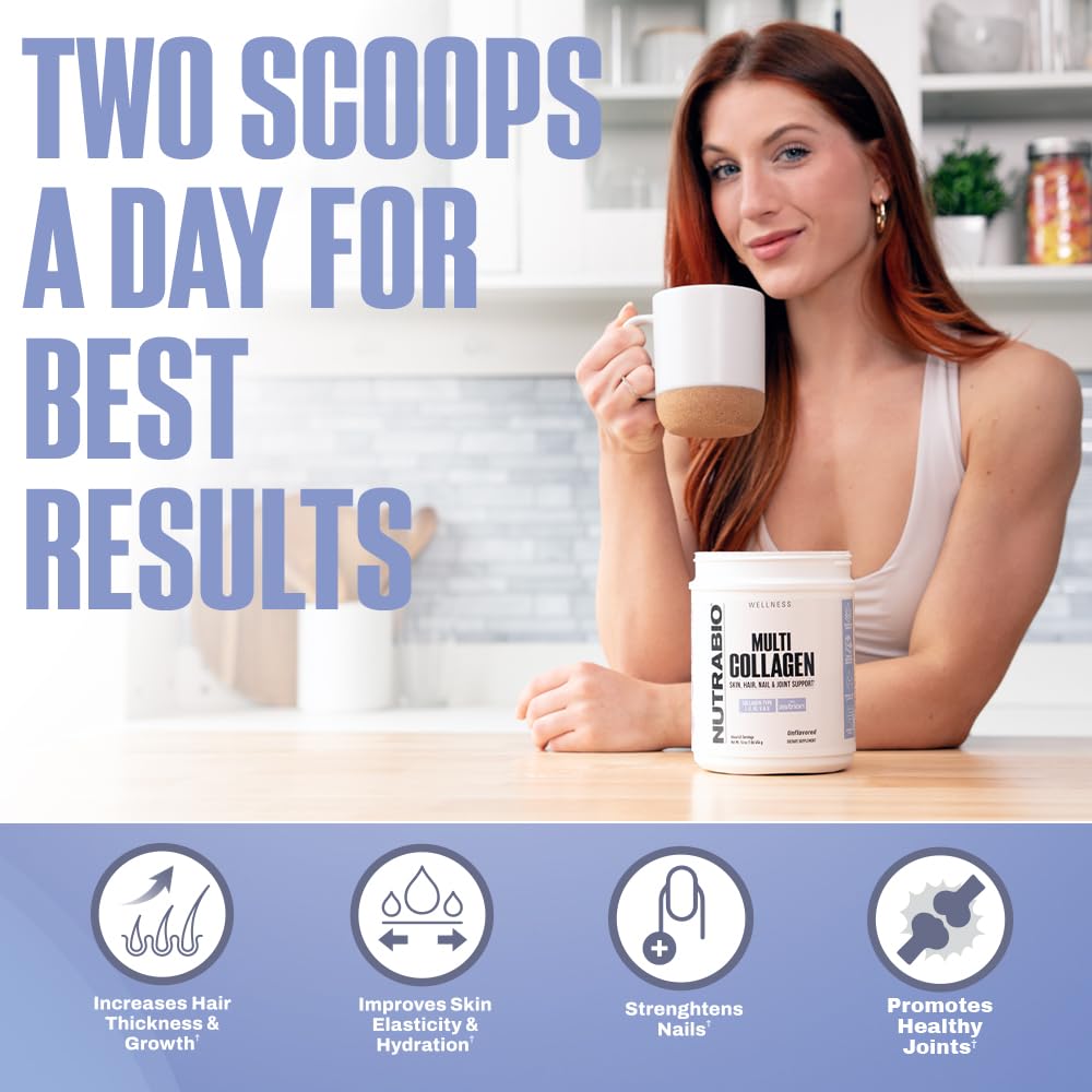 NutraBio Multi Collagen Powder - Hydrolyzed Collagen Peptides for Glowing Hair & Skin - Grass-Fed - Collagen Powder for Women and Men - 40 Servings- Unflavored NutraBio buy supplements Au