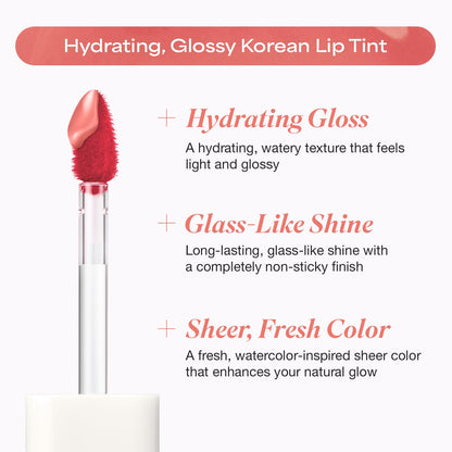 INGA Water Glow Lip Tint | Hydrating, Glossy Korean Lip Tint with Sheer Color & Glass-Like Shine | Long-Lasting, Non-Sticky Korean Lip Stain (RICH SALMON) INGABuy Supplements Australia