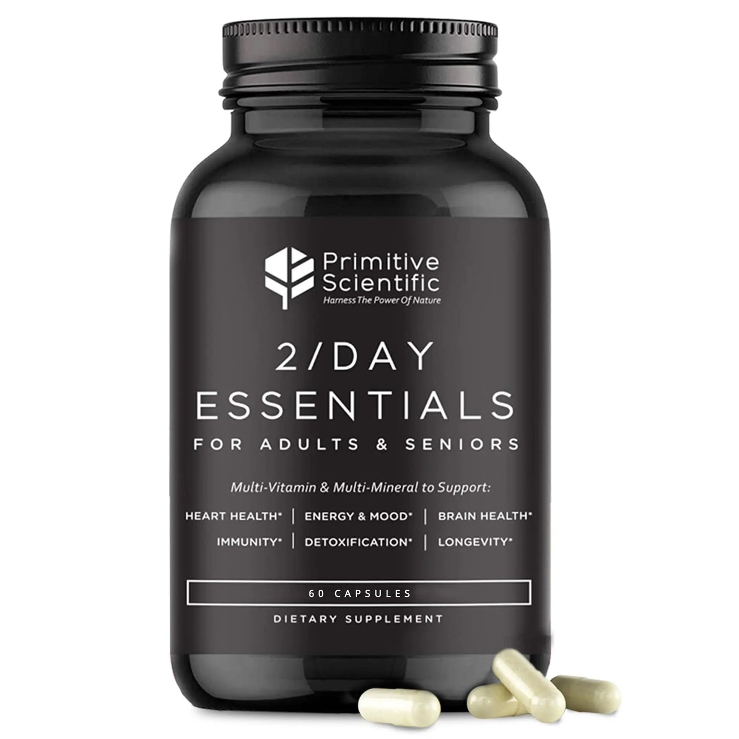 Primitive Scientific Whole Food Daily Essential Multivitamins for Adults and Seniors - 2X a Day - Vitamin A, C, D, E, B12 and Minerals Primitive Scientific