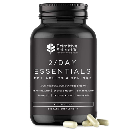 Primitive Scientific Whole Food Daily Essential Multivitamins for Adults and Seniors - 2X a Day - Vitamin A, C, D, E, B12 and Minerals Primitive Scientific