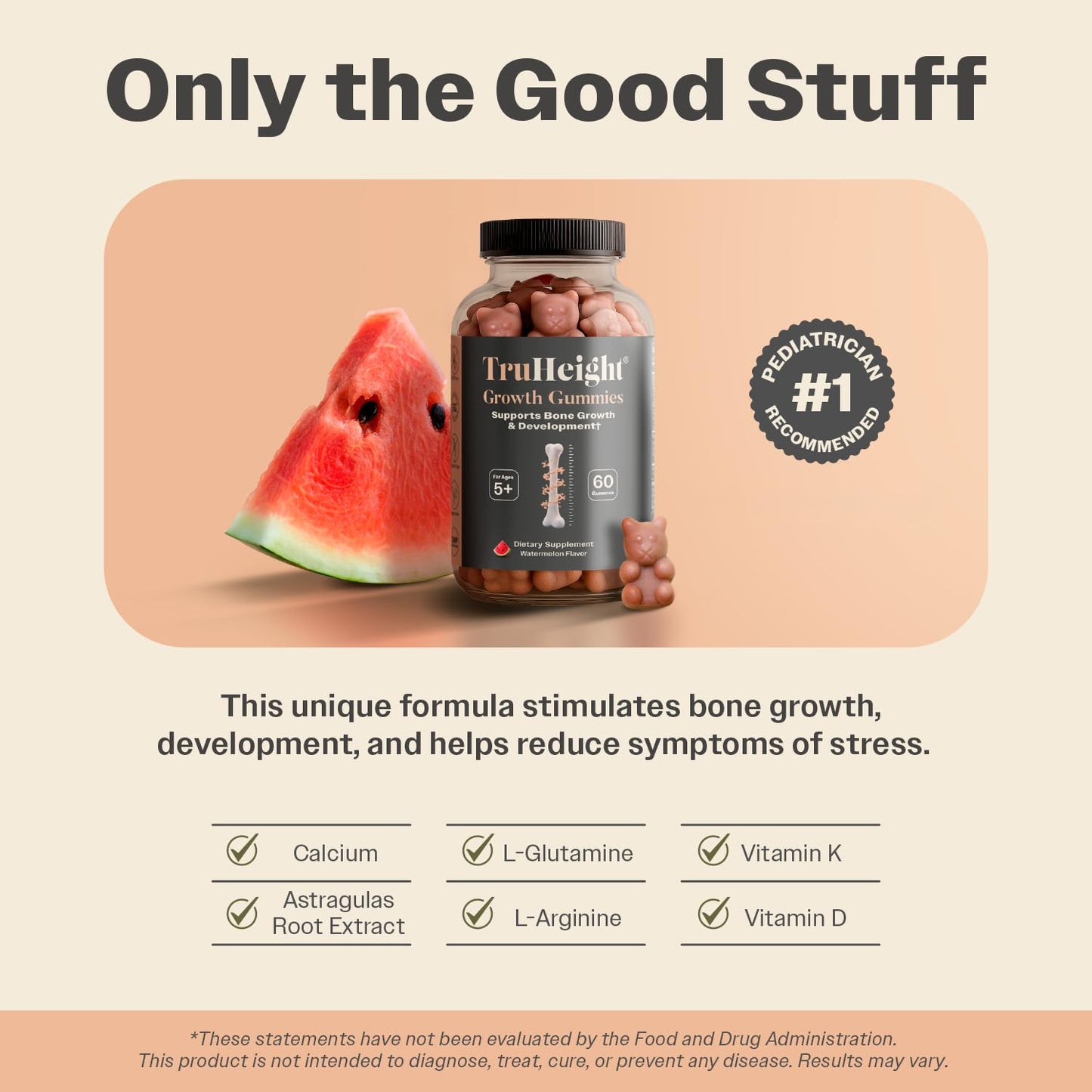 TruHeight Growth Gummies (Watermelon) Tall Nutrition for Natural Growth Supplement for Kids & Teens - Vitamin D, K, Calcium & Ashwagandha, Bone Strength Vitamins D3 K2, Picky Eater, Taller Ages 5+ ProHeightBuy Supplements Australia