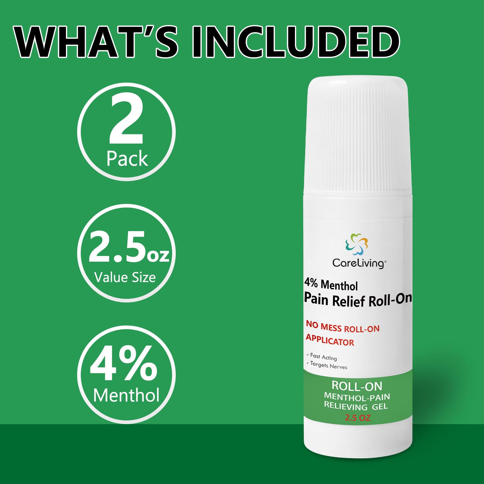 CARELIVING Roll On Pain Relief for Knee, Neck, Joint, Shoulder, Arthritis Pain Reliever, Sore Muscle Relief, Roll On Menthol Gel 2.5 Fl Oz (Pack of 2) CARELIVINGBuy Supplements Australia