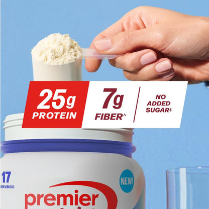 Premier Protein Powder Plus Fiber, Vanilla, 25g Protein, 7g Fiber to Support Gut Health, No Added Sugar (17 Servings)
