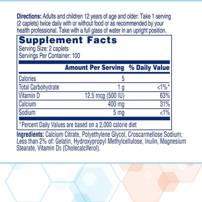 Citracal Petites, 400 mg Calcium Citrate, Easily Absorbed and Highly Soluble with 12.5 mcg