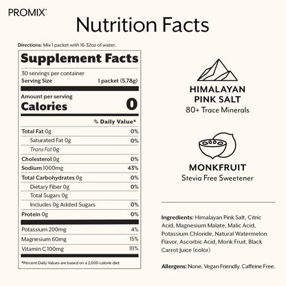 ProMix Nutrition Electrolytes Powder Hydration Packets - Himalayan Pink Salt, Magnesium, Potassium, Vitamin C - Salted Watermelon,