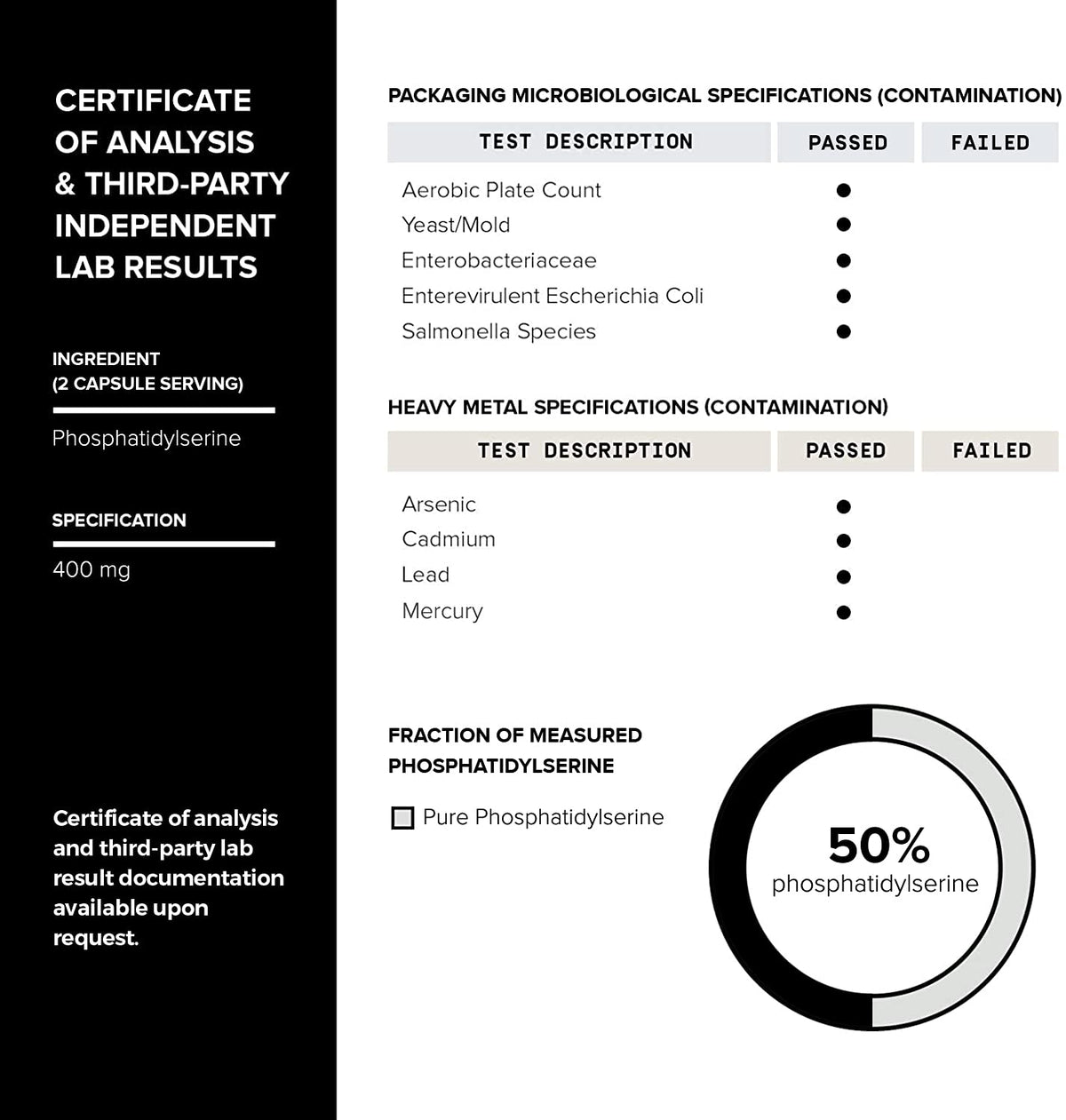 Toniiq Phosphatidylserine - 400mg Formula - World’s First 50% Purity - Highest Purity in the US - Soy Free Phosphatidylserine Supplement