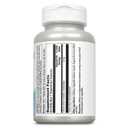 KAL Lithium Orotate 5mg, Low Dose Lithium Supplement for General Wellness Mood Support, Highly Bioavailable, Vegan, 60-Day Guarantee,