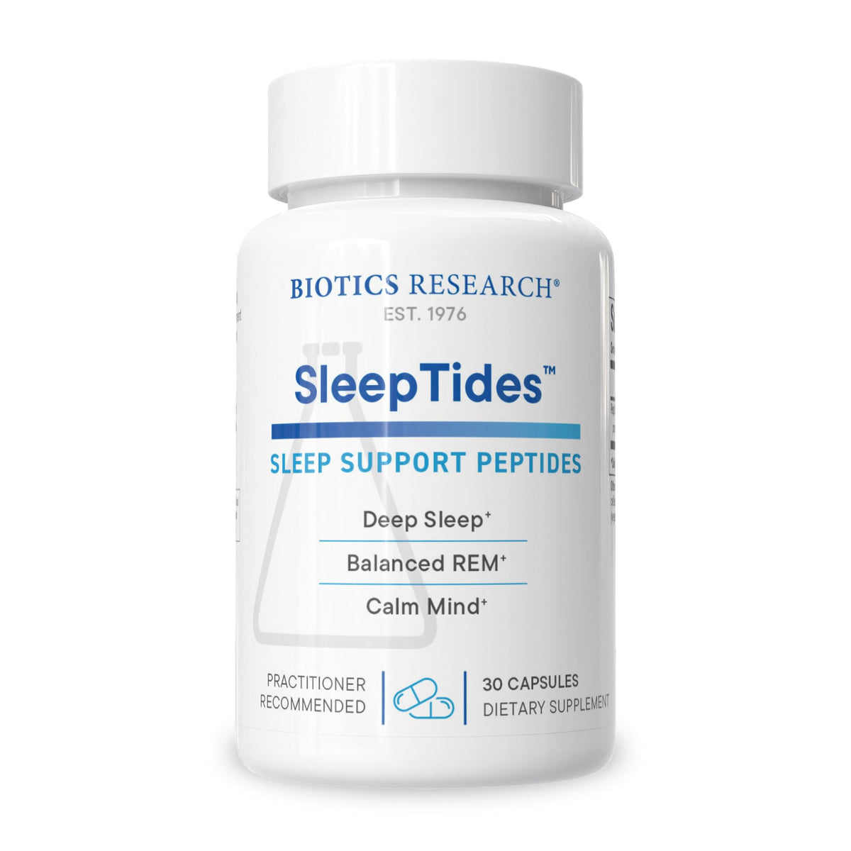 Biotics Research SleepTides sleep support peptides bottle on a white background
