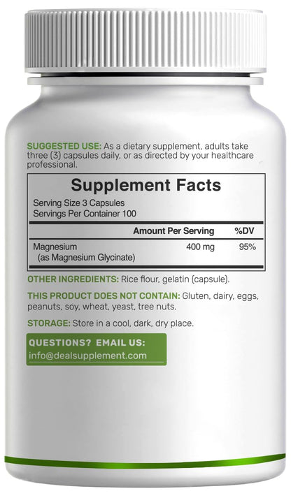 Magnesium Glycinate 400mg, 300 Capsules | 100% Chelated for Easy Absorption | Essential Mineral Supplement for Muscle, Sleep, & Heart Health* DEAL SUPPLEMENTBuy Supplements Australia