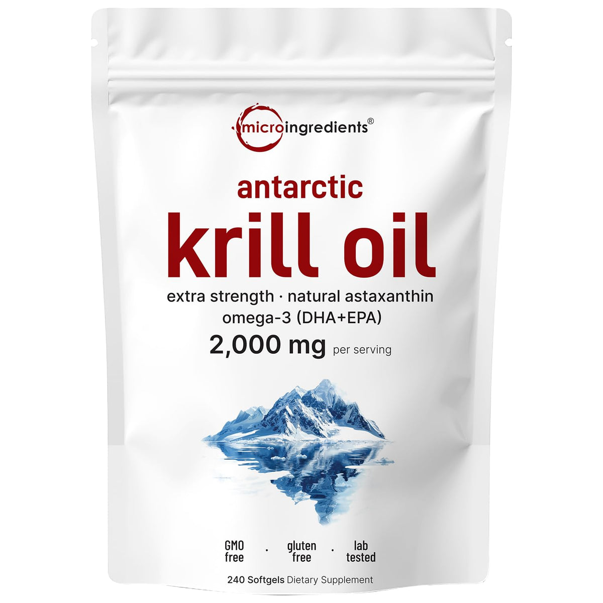 Micro Ingredients Antarctic Krill Oil Supplement, 2,000mg Per Serving, 240 Softgels, Triple Strength, Rich in Omega-3s EPA, DHA & Natural Astaxanthin