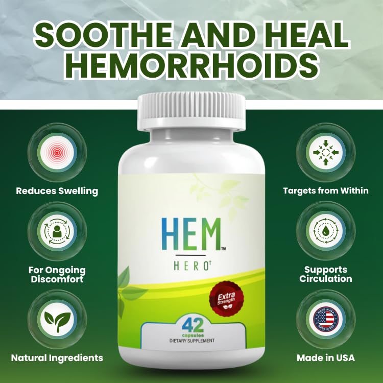 Hem Healer Hem Hero Extra Strength Hemorrhoid Treatment - Reduce Swelling, Soothe Itching & Irritation - 100% Natural - 42 Vegetarian Capsules Hem HealerBuy Supplements Australia