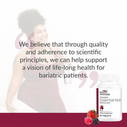 Bariatric Advantage Chewable Essential Multivitamin Without Iron - 200 DV of Key Nutrients - Trace Mineral Support Bariatric Advantage