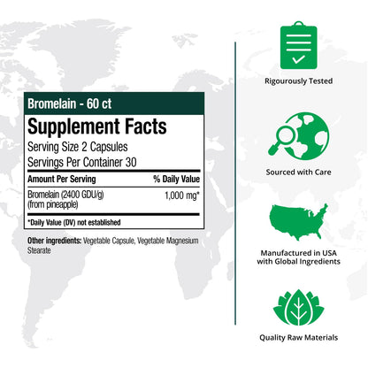 NutraMedix Bromelain Supplements - Proteolytic Enzymes from Pineapple Stems + Bromelain 1,000mg - Designed to Offer Digestion, Exercise and Joint Support - Gluten, Soy and Dairy-Free (60 Capsules) NutraMedix buy supplements Au