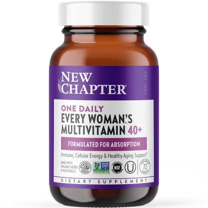 New Chapter Women’s Multivitamin 40+, extra B6 & B12, Biotin for Hair Growth, D3, Vit C, Zinc for Immune & Stress Support, Gentle on an Empty Stomach