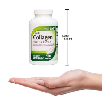 HealthA2Z Multi Collagen pills 1735mg -180 collagen capsules (60 servings) - Types I, II, III, V & X for Healthy Skin, Hair, Nails & Joint Support