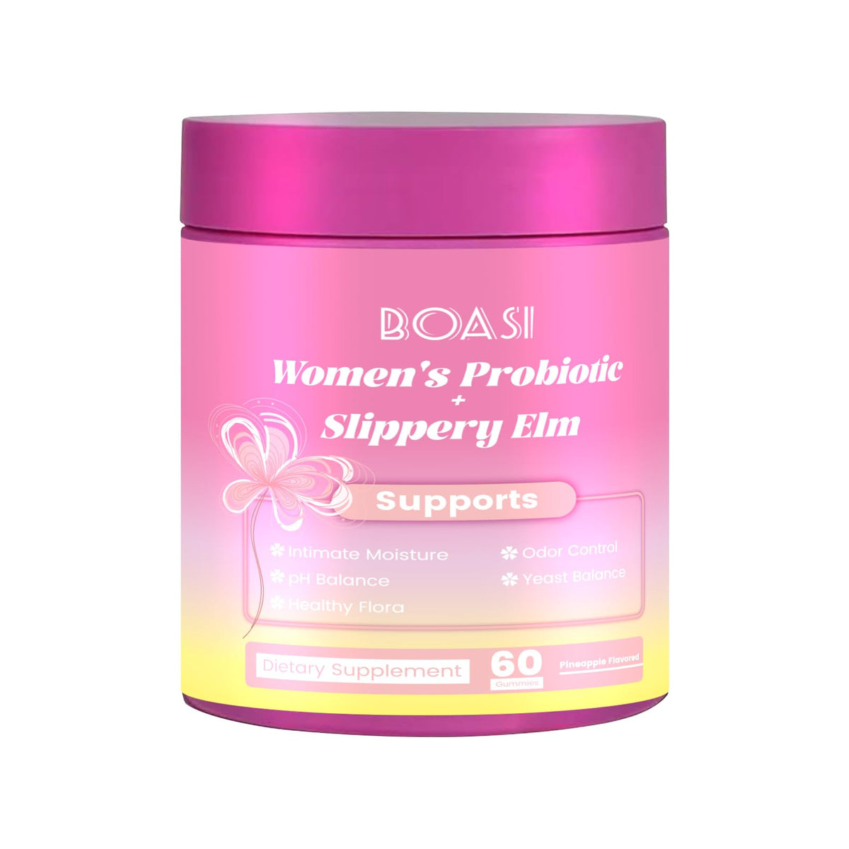 Boasi Women's Probiotics Slippery Elm Gummies,Her Juicy PH Balance,Vaginal Feminine Probiotics Pineapple Gummies,Digestive,Immune Health