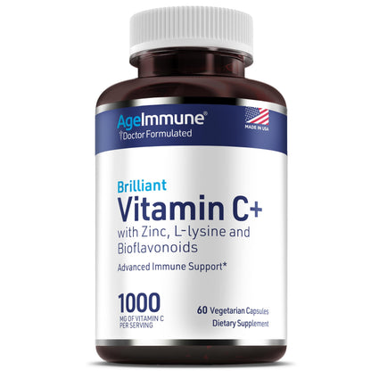 AgeImmune Vitamin C 1000mg Complex with L-Lysine 500mg, Zinc 12mg, Bioflavonoids 300mg. Doctor Formulated Magnesium Stearate Free Supplements for Healthy Immune System Support.(1) AgeImmune buy supplements Au