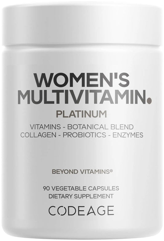 Codeage Women’s Multivitamin Platinum - Vitamins A D3 K1 K2 B12 & Minerals, CoQ10, Skin, Hair & Nails Complex, Collagen, Botanicals, Probiotics Codeage
