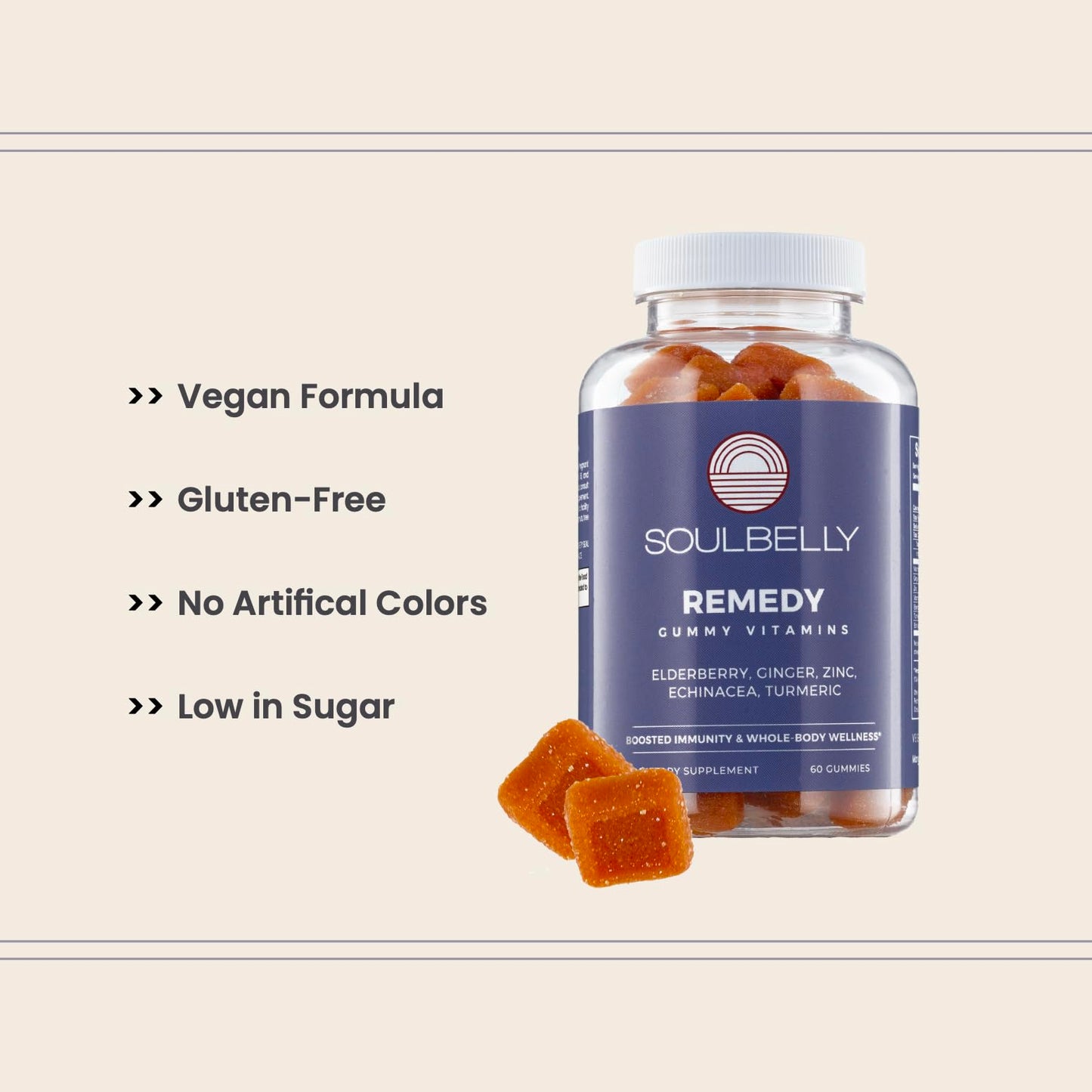 SOULBELLY Super Immunity | Remedy Vitamin Gummies for Immune Support | Vegan | Gluten-Free | Non-GMO | 60 Count SOULBELLY buy supplements Au