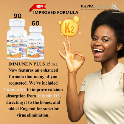 (90 Capsules), NAC 600mg, Quercetin 1,000mg, Vitamin C 500mg, Zinc 50mg, Vitamin D3 5,000iu, Selenium, Copper, Acerola, Ginger, Rutin, Citrus Bioflavonoids, Rose Hips, Echinacea, Immune N Plus 15 in 1 KAPPA NUTRITION buy supplements Au