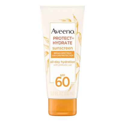 Aveeno Protect + Hydrate Moisturizing Body Sunscreen Lotion with Broad Spectrum SPF 60 & Prebiotic Oat, Weightless & Refreshing Feel