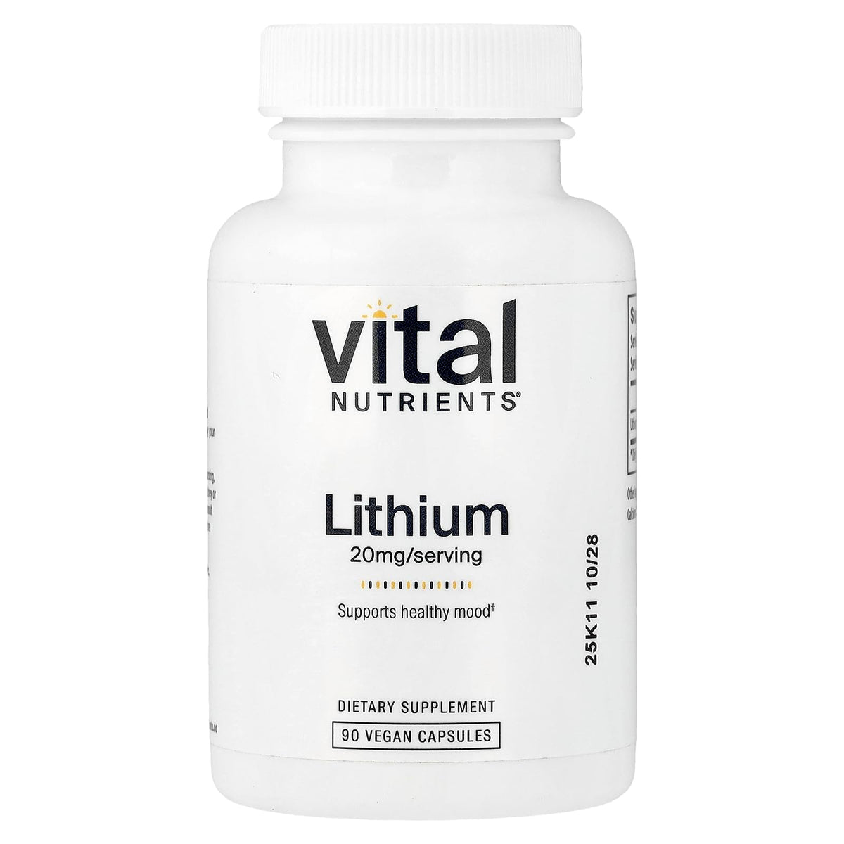 Vital Nutrients Lithium Orotate - Vegan Lithium Supplements for Memory, State of Mind, and Behavioral Health* - 20mg - Gluten, Dairy, Soy Free - 90 Capsules