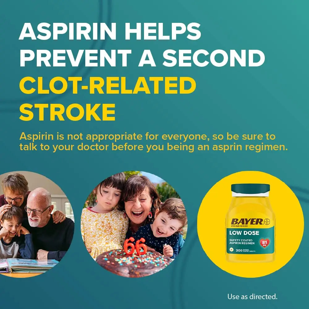 Bayer Aspirin Low Dose 81 mg, Enteric Coated Tablets, Doctor Recommended, Secondary Prevention of Cardiovascular Disease, 300 Safety Coated Tablets (Packaging may vary) BayerBuy Supplements Australia