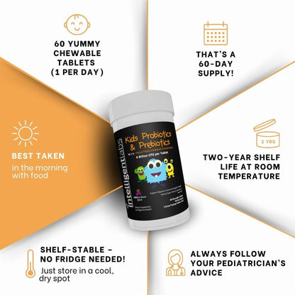 Intelligent Labs Kids/Children Probiotics 6 Billion CFU with Prebiotics, PHGG & FOS, Once-Daily Chewable, Great Taste, 10x Effectiveness