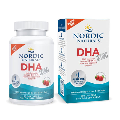 Nordic Naturals DHA Xtra, Strawberry - 90 Soft Gels - 1660 mg Omega-3 - High-Intensity DHA Formula for Brain & Nervous System Support