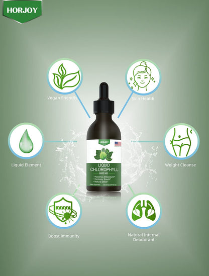 Chlorophyll Liquid Drops - 100% Natural Energy Booster and Immune Support - Internal Deodorant and Detox - Altitude Sickness Relief - Fast Absorption