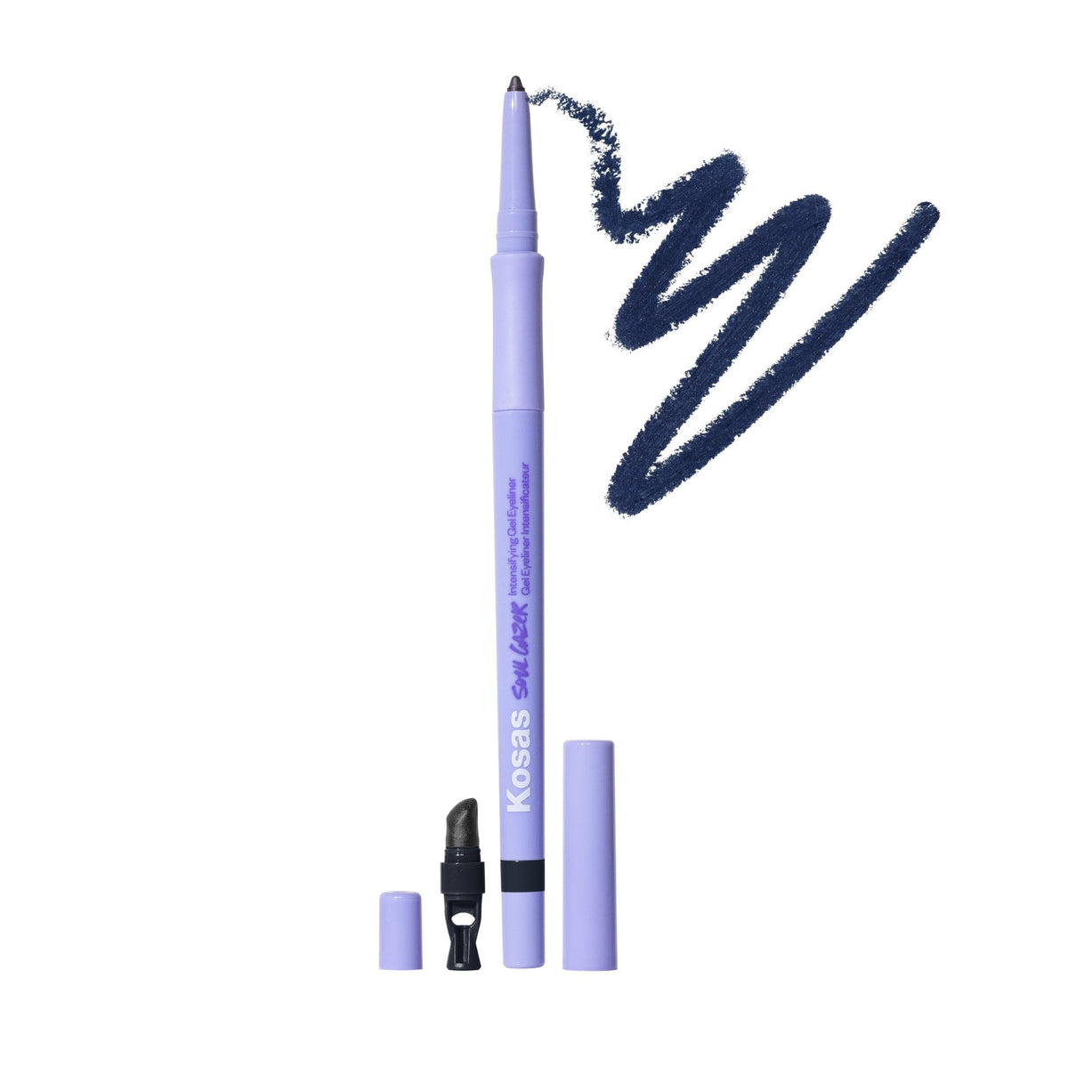 Kosas Soulgazer Gel Eyeliner (Enigma) - Waterproof, Smudge-Proof Pen with Hyaluronic Acid - Retractable Eyeliner Pencil with Sharpener & Smudger, Long-Lasting - Blackened Blue Satin KosasBuy Supplements Australia