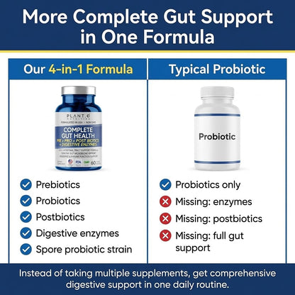4-in-1 Gut Health Support – Prebiotics + Probiotics + Postbiotics + Digestive Enzymes – DE111 Spore Probiotic for Digestive Support & Bloating