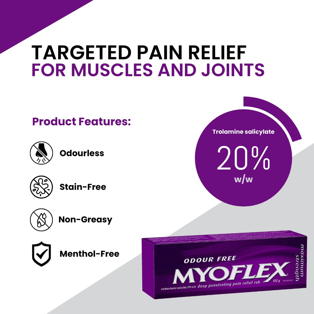 Myoflex Pain Relief Rub | Odourless | Provides Deep Penetrating Relief of Muscle Soreness & Joint Pain | Menthol Free | Stain Free | Non-Greasy | Great for Ages 2+ | 100 Grams (Maximum Strength) MyoflexBuy Supplements Australia