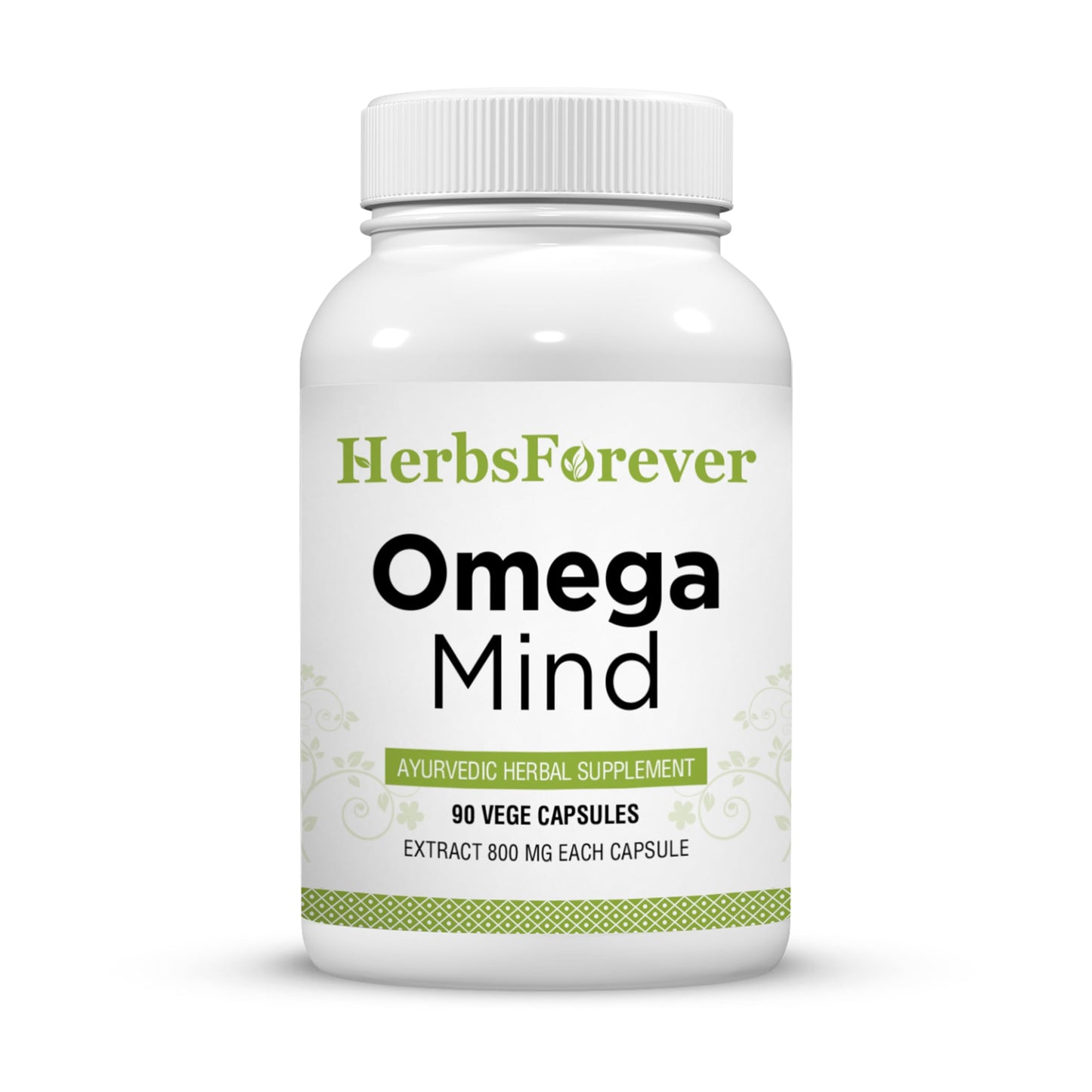 Herbs Forever Omega Mind supplement bottle on a white background