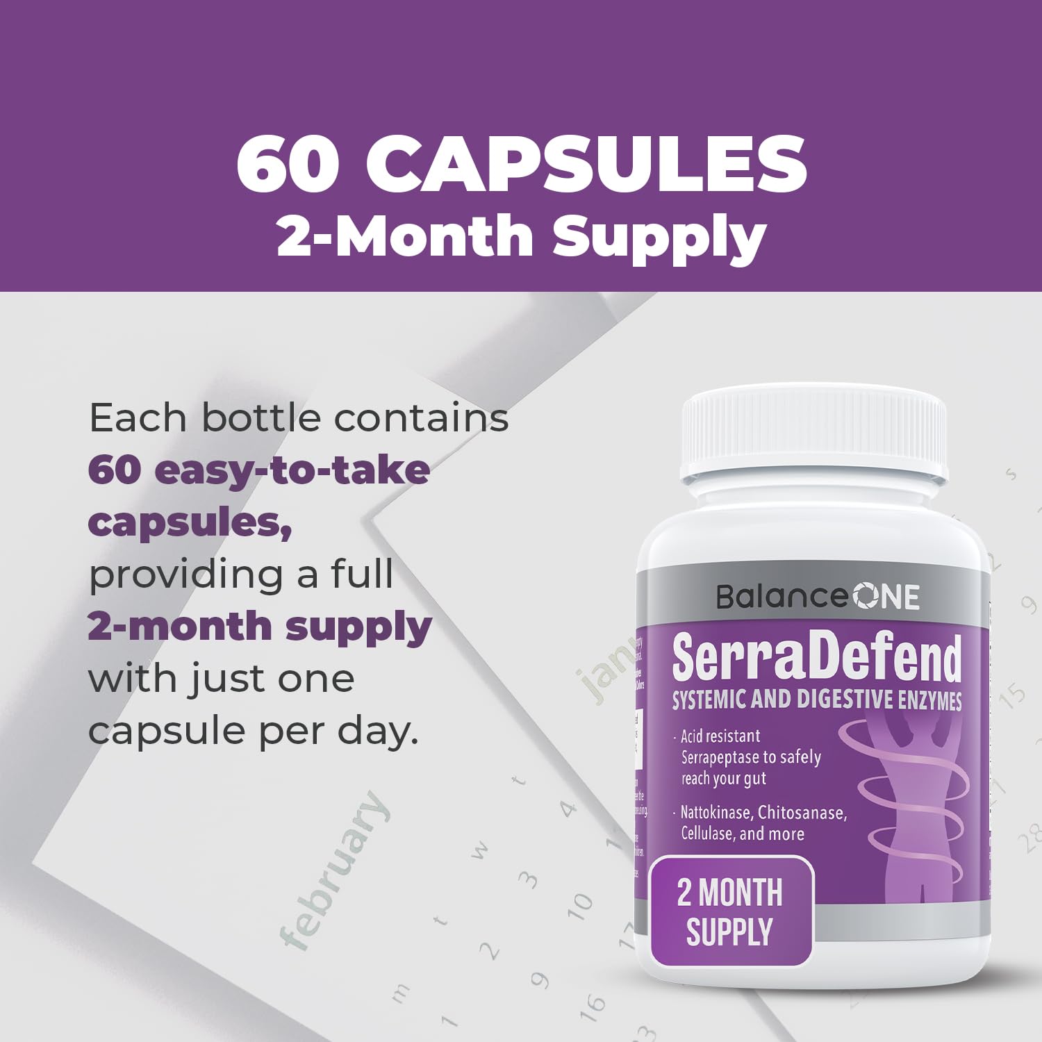 Balance ONE Biofilm Disruptor – Proteolytic Enzymes & Defense Supplement with Serrapeptase & Nattokinase – Systemic & Digestive Support – 60 Capsules, 2 Month Supply – for Women & Men – SerraDefend Balance ONE buy supplements Au