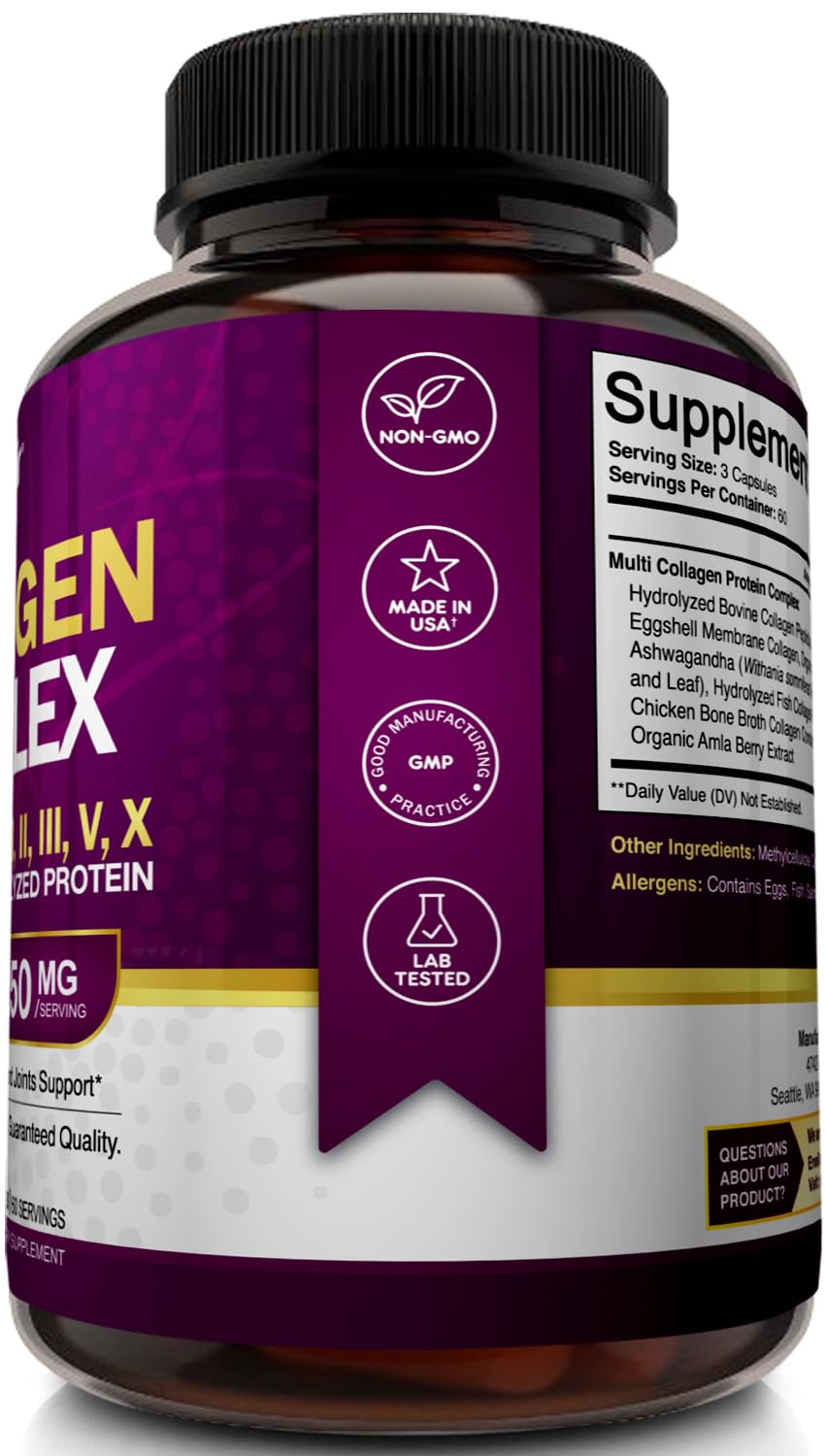 NutriFlair Multi Collagen Peptides 2250mg - Type I, II, III, V, X - Collagen Supplements Complex Powder Pills for Women and Men - Hydrolyzed Protein, Healthy Hair, Skin, Nails - Non-GMO (180 Capsules) NutriFlair buy supplements Au