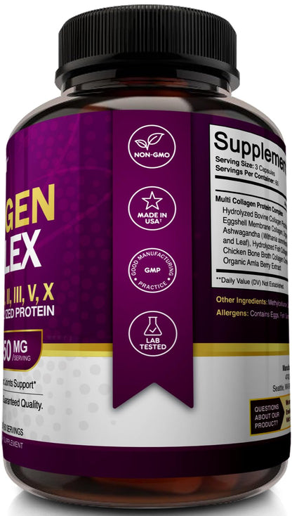 NutriFlair Multi Collagen Peptides 2250mg - Type I, II, III, V, X - Collagen Supplements Complex Powder Pills for Women and Men - Hydrolyzed Protein, Healthy Hair, Skin, Nails - Non-GMO (180 Capsules) NutriFlair buy supplements Au