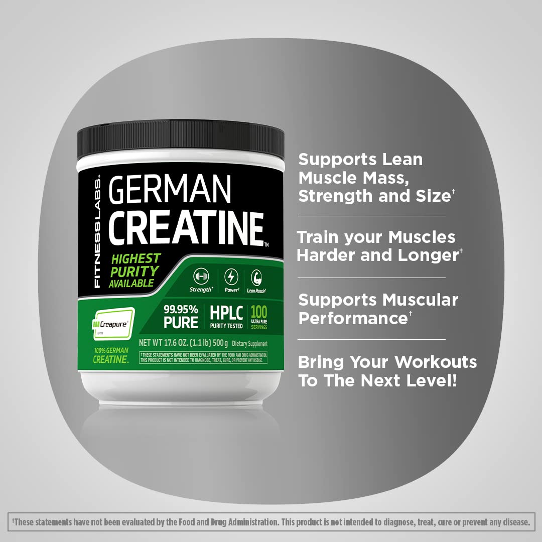 Fitness Labs German Creatine Monohydrate Powder | 500 Grams | Creapure Fitness Supplement | for Men & Women | Unflavored | 100 Servings