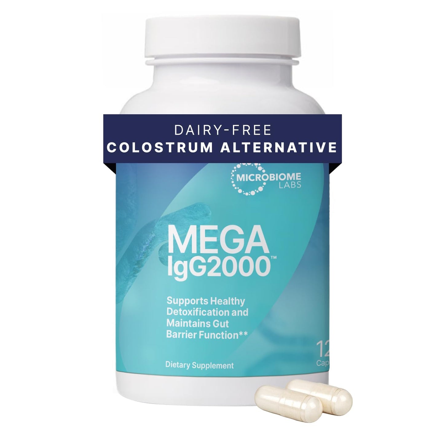 Microbiome Labs Mega IgG2000 Capsules - Dairy Free Bovine Colostrum Supplement Alternative - Immunoglobulin Supplement from Bovine Serum to Support Digestive Health (120 Capsules) Microbiome Labs buy supplements Au