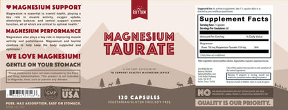 Magnesium Taurate 750mg (150mg Elemental Magnesium) – 120 Vegetarian Capsules – High-Absorption Magnesium Taurate Supplement for Heart, Muscle, and Nerve Support